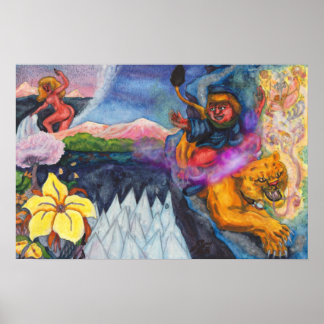 Eros rider Lejon prinsessans vattenfärgdröm Poster