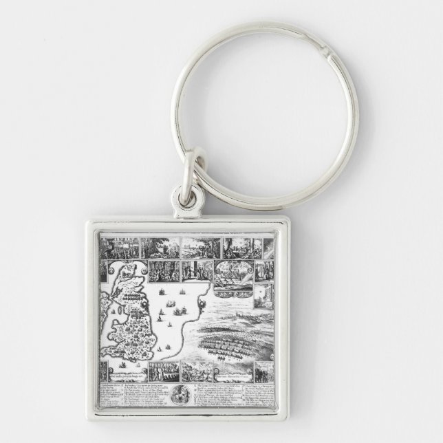 Erövringar av Gustavus II Adolphus Fyrkantig Silverfärgad Nyckelring (Framsidan)