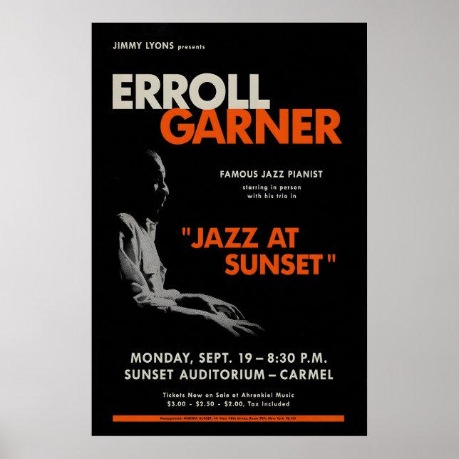 Erroll Garner jazzaffisch - Concert by the Sea Poster (Framsidan)