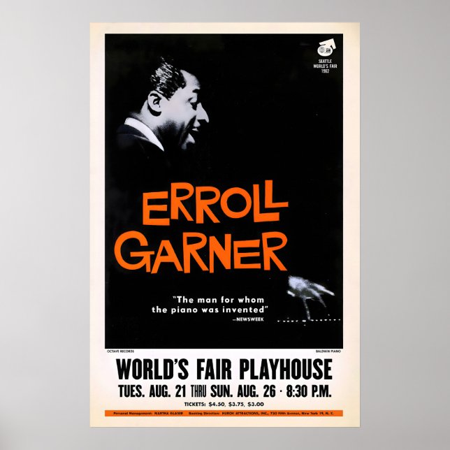 Erroll Garner jazzaffisch - One World Concert Poster (Framsidan)