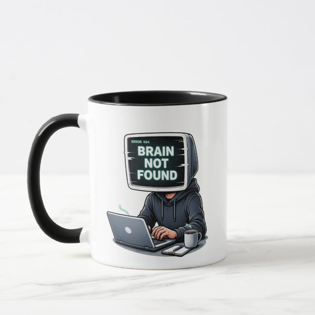 Error 404 Brain Not Found Funny Design – Programme Mugg (Vänster)