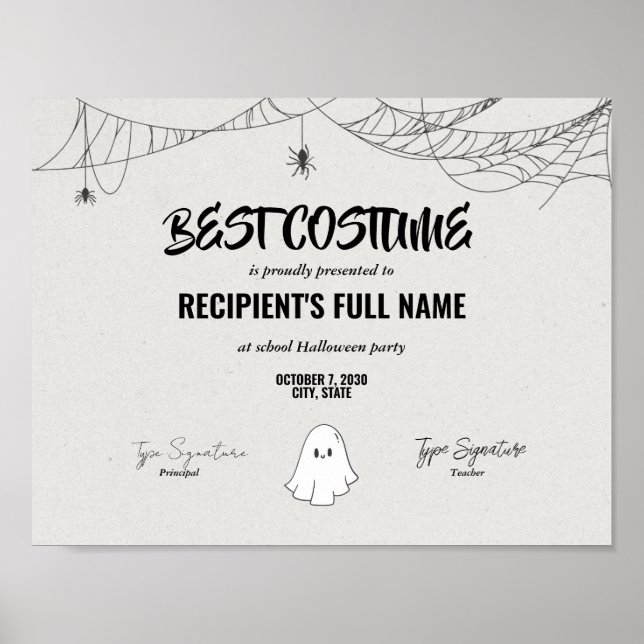 Ersättning för bästa Halloween-kostnadscertifikat Poster (Framsidan)
