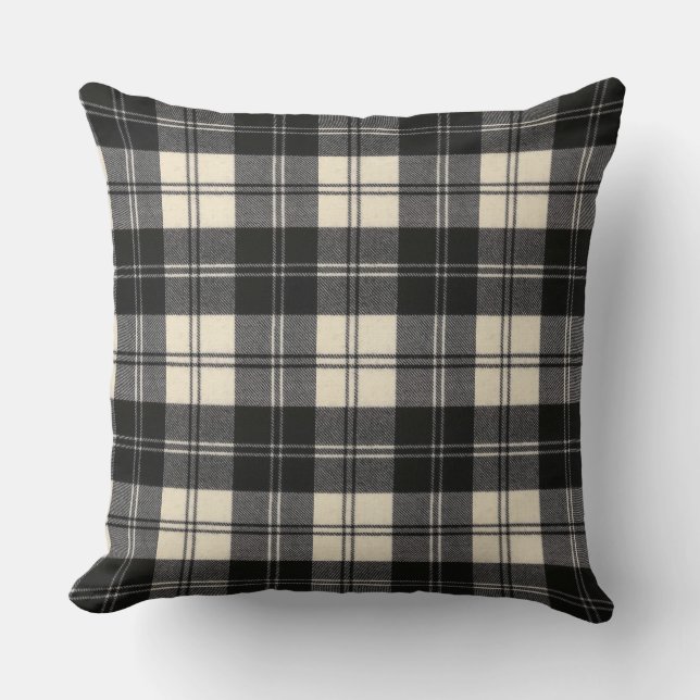Erskine Black and White Modern Original Tartan Kudde (Framsida)