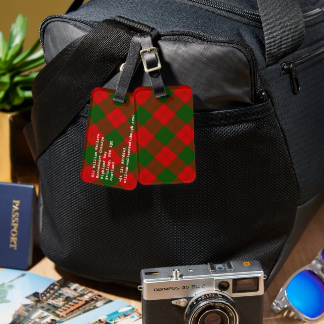 Erskine tartan red grönt plaid bagagebricka (Fram & Baksida)