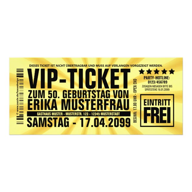 Erstelle deine eigenen Einladungen als VIP-TICKET Reklamkort (Framsidan)