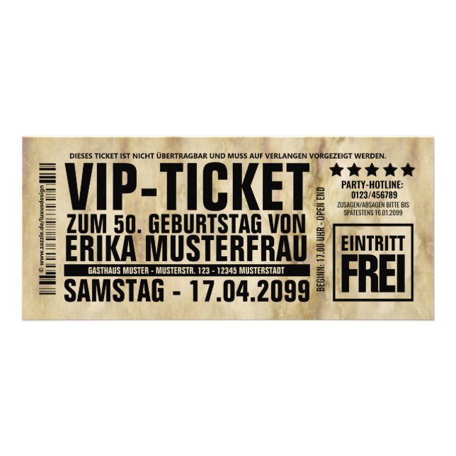 Erstelle deine eigenen Einladungen als VIP-TICKET Reklamkort (Framsidan)