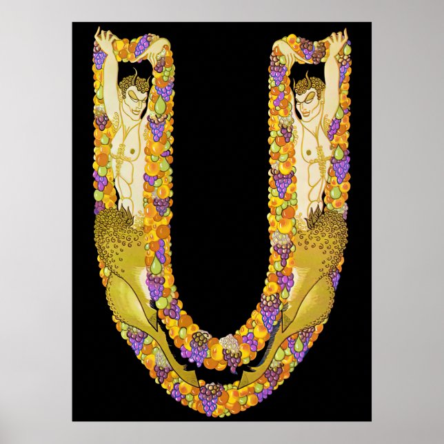 Erté - Brev U från Alphabet Suite 1976 Poster (Framsidan)