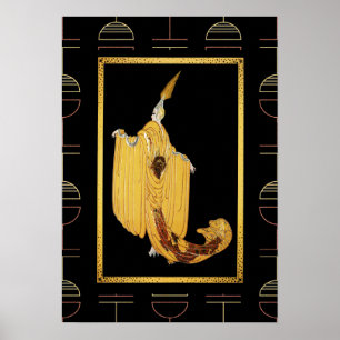 Erte Deco Stil Dam Poster - Guld/Gult