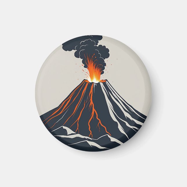 Erupting Volcano Modern Art Illustration Magnet (Framsidan)