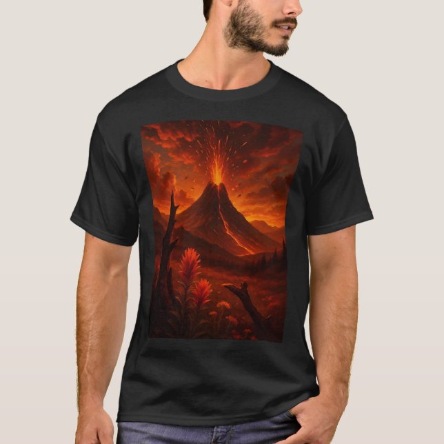 Erupting Volcano Nature Art T-Shirt - Gift (Framsida)