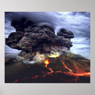 Erupting Volcano on Mountain Poster