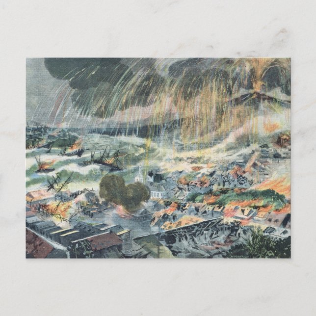 Eruption av Volcano på Martinique Vykort (Framsida)