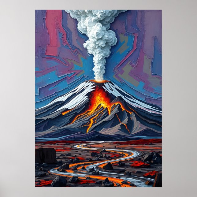 Eruption i Rörelse - Fiery Volcano Ligcape Art Poster (Framsidan)