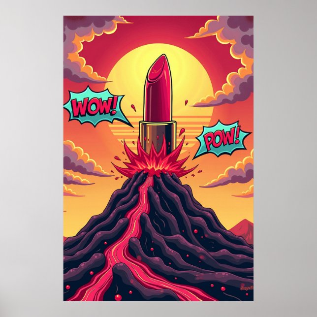 Eruption med läppstift: Pop Art Volcano Poster (Framsidan)