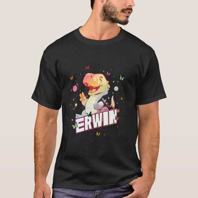 ERWIN - Cute Boy Namn med söt Dinosaur T Shirt (Framsida)