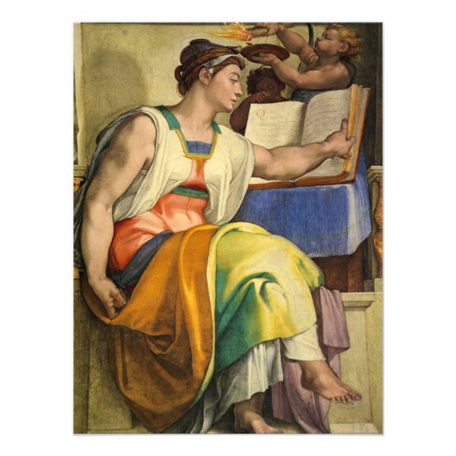Erythraean Sibyl av Michelangelo Fototryck (Framsidan)