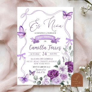 Es Nina Blommigt Lilac Lila Bow Baby Shower Inbjudningar
