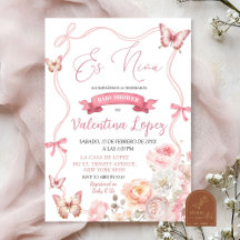 Es Nina Rosa Bow Floral Blommande Flickbabyfirande