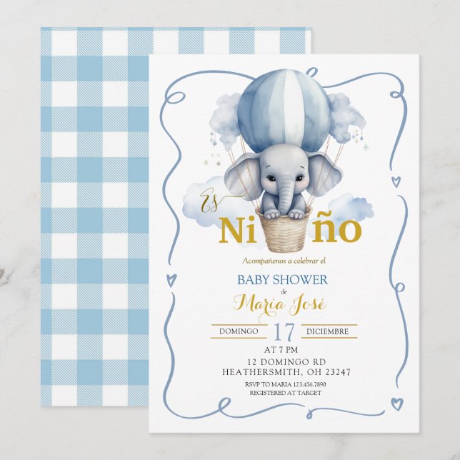 Es Nino Elephant Mexican Baby Shower Inbjudningar (Fram/baksida)