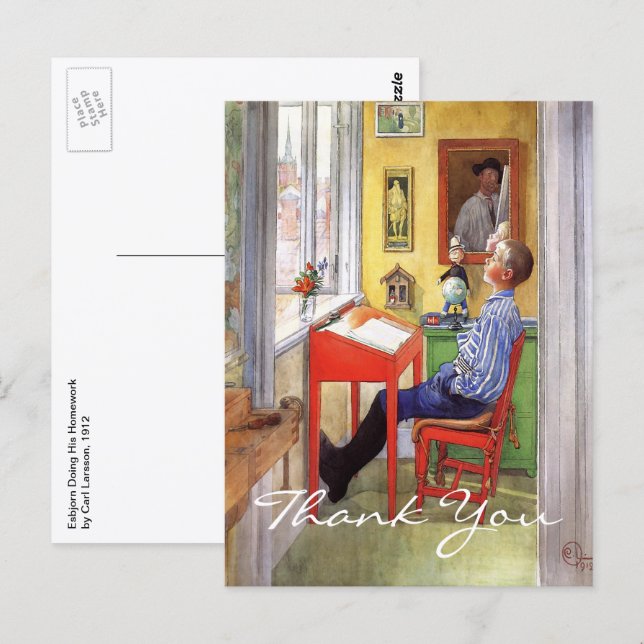 Esbjorn gjorde sin läxa av Carl Larsson Vykort (Fram/baksida)