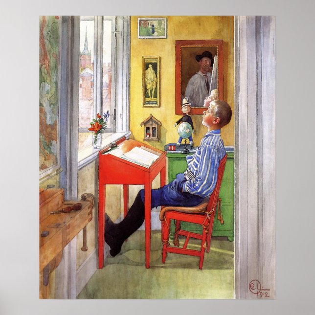 Esbjörn gör sina läxor av Carl Larsson Poster (Framsidan)