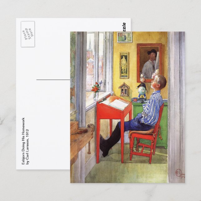 Esbjorn gör sina läxor av Carl Larsson Vykort (Fram/baksida)