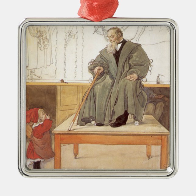 Esborjn och hennes farfar (flicka och farfar) julgransprydnad metall (Framsidan)