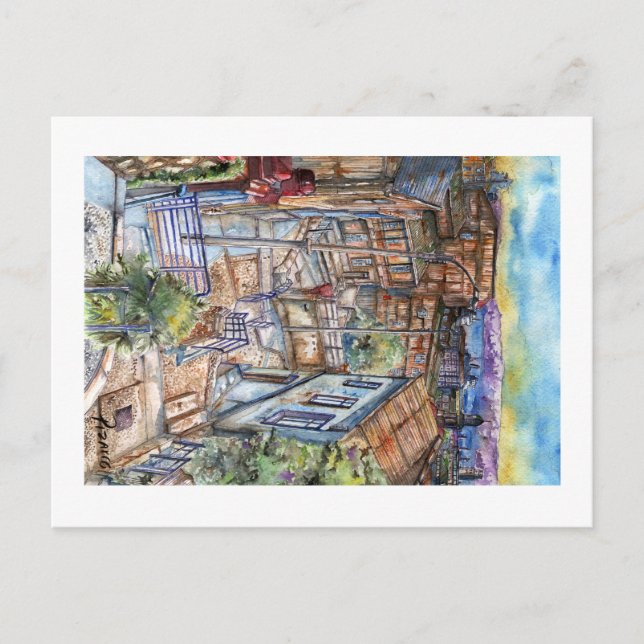 Escalera al plan de Valparaíso (acuarela). Vykort (Framsida)