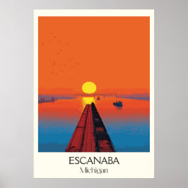 Escanaba Michigan Vintage Sjö Huron Sunset Art Poster