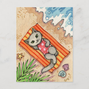 Escape - Cute Beach Cat Art Vykort