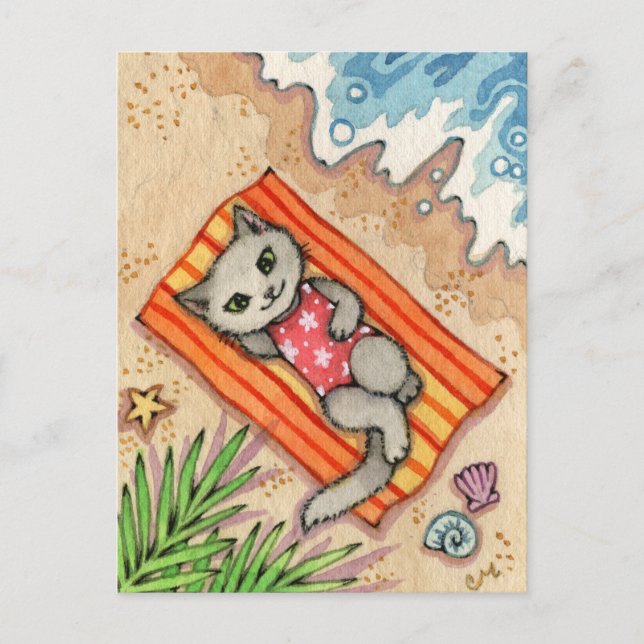 Escape - Cute Beach Cat Art Vykort (Framsida)