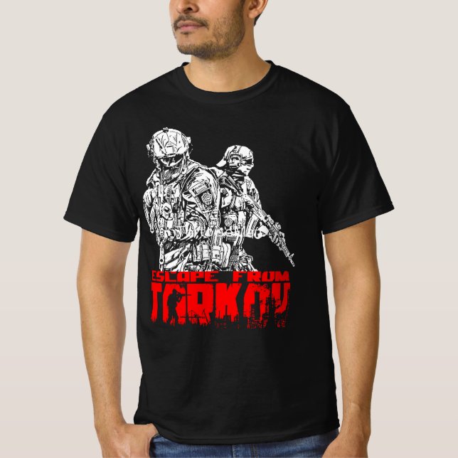 Escape från Tarkov White och Red T Shirt (Framsida)
