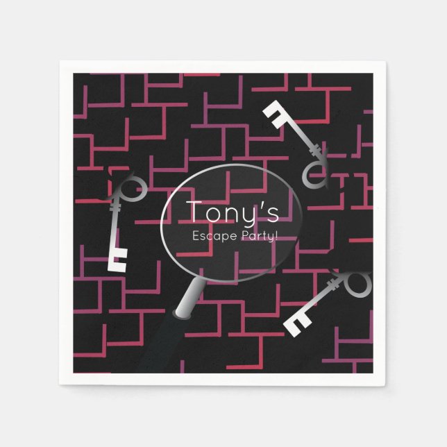 Escape Party Maze Nycklar Supplies Napkins Pappersservett (Framsidan)
