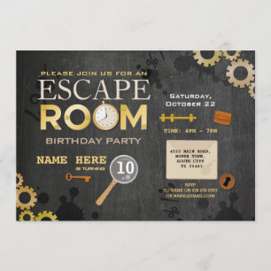 Escape Room Födelsedagsfest Clues Cogs Nycklar Pho Inbjudningar