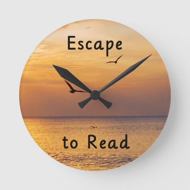 Escape to Read Wall Clock | Book Lover Quote Rund Klocka (Framsida)