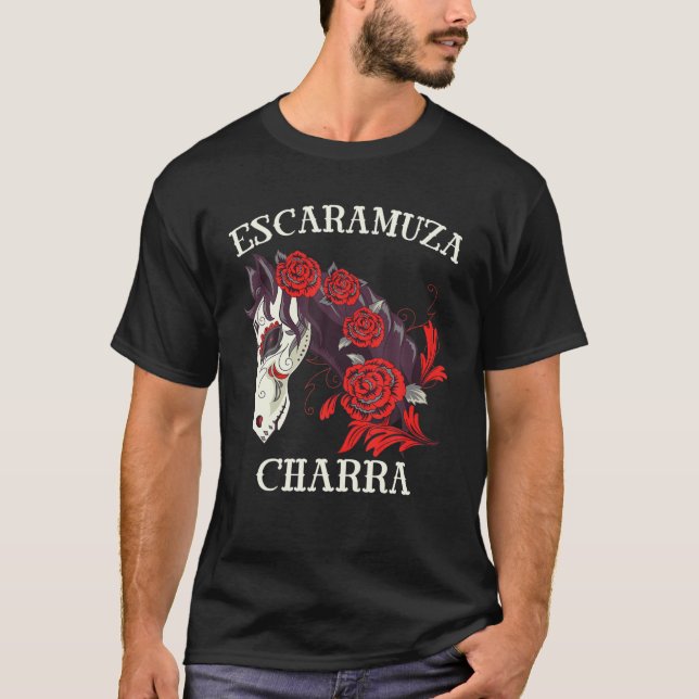 Escaramuza Charra Horse Women Mexican Sugar Skull T Shirt (Framsida)