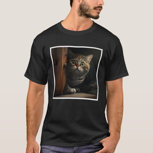 Escaredy Cat Skrämt Cat Ansikte 1 T Shirt (Framsida)