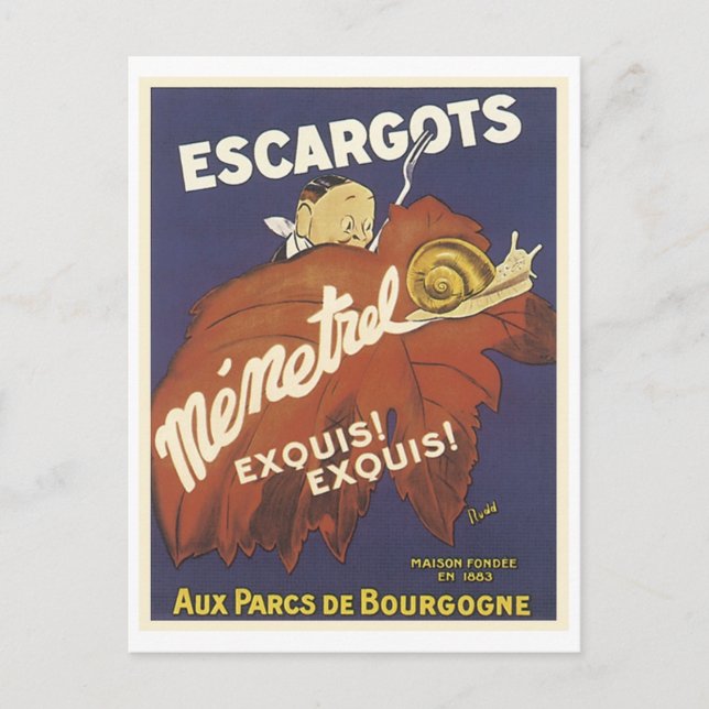 Escargot Mementrel Vintage annons Vykort (Framsida)