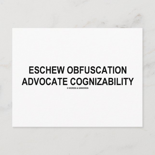 Eschew Obfuscation Advocate kognizability Oxymoron Vykort (Framsida)