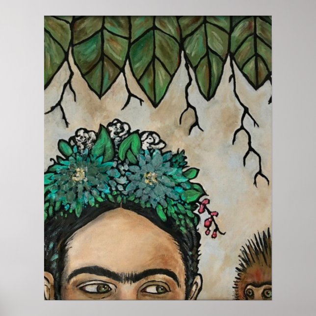 Escondida Frida Kahlo Porträtt Monkey Poster (Framsidan)