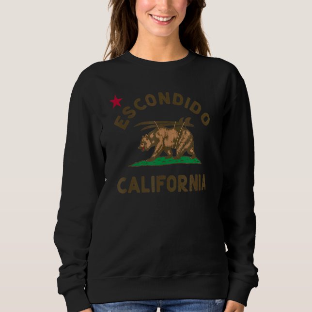 Escondido California Beach Flagga Bear Surfa Ca Vi T Shirt (Framsida)