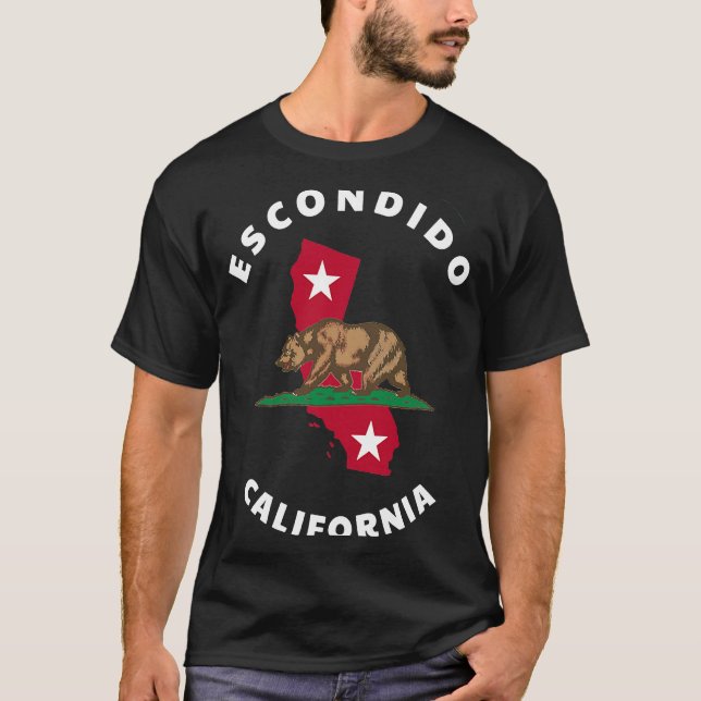 Escondido California CA Flag and Bear Badge Souven T Shirt (Framsida)