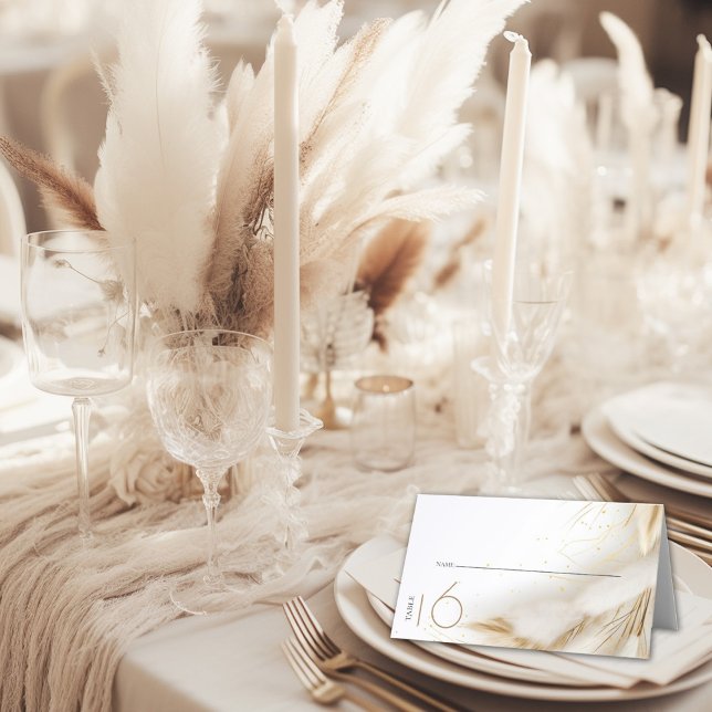 Escort | Elegant Bohemian Guld Pampas Placeringskort (Skapare uppladdad)