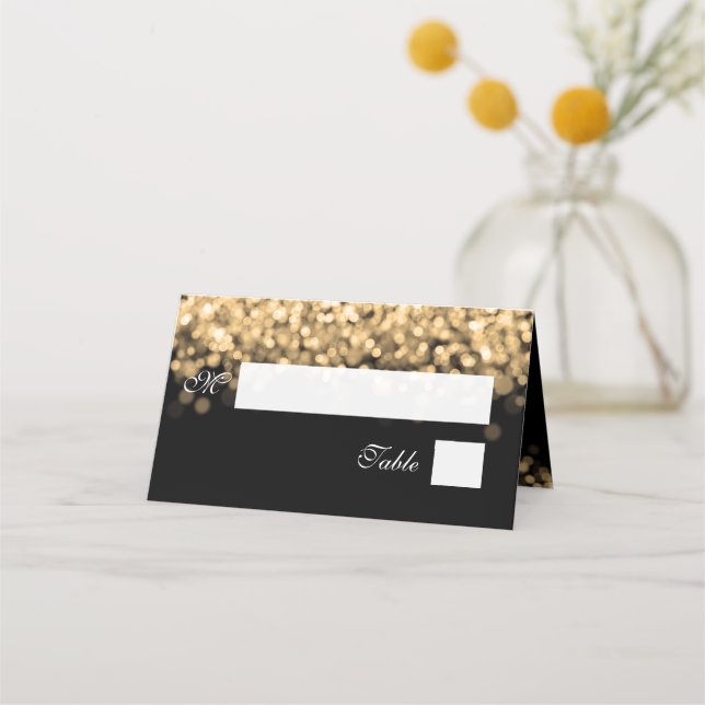 Escort Elegant bröllop Guld Ljus Placeringskort (Framsida)