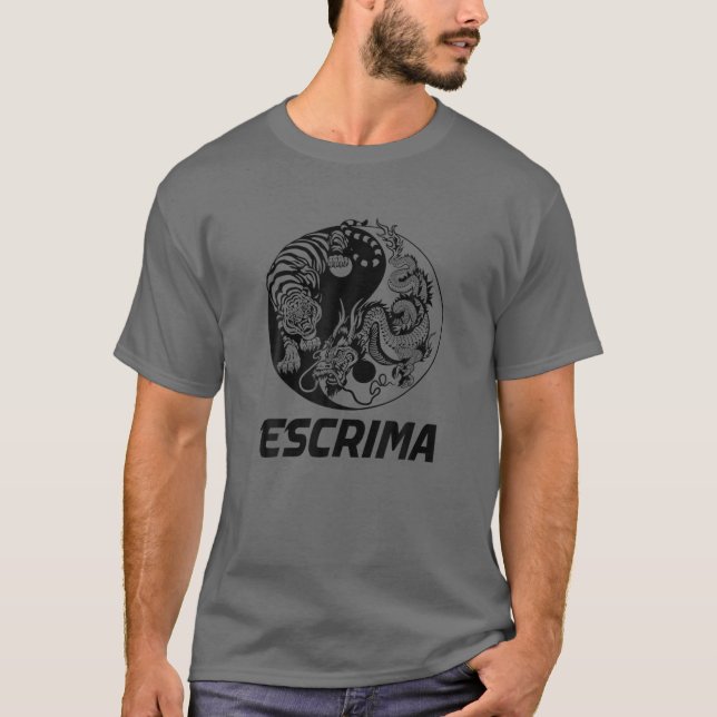 Escrima Yin Yang Tiger Dragon T Shirt (Framsida)