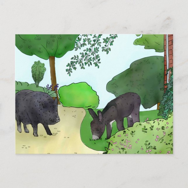 Esel und Schweinchen   Vykort (Framsida)