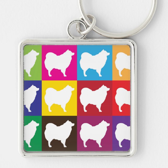 Eskie schackbräde Keychain Fyrkantig Silverfärgad Nyckelring (Framsidan)