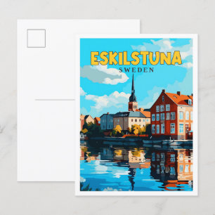 Eskilstuna Sverige vintage resor illustration Vykort