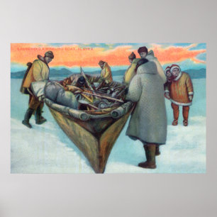 Eskimåer som lanserar Whalingfartyget Poster