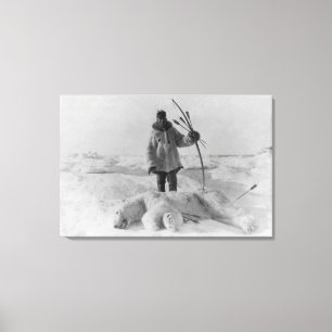 Eskimåjägaren med den polara björnen fotografer canvastryck
